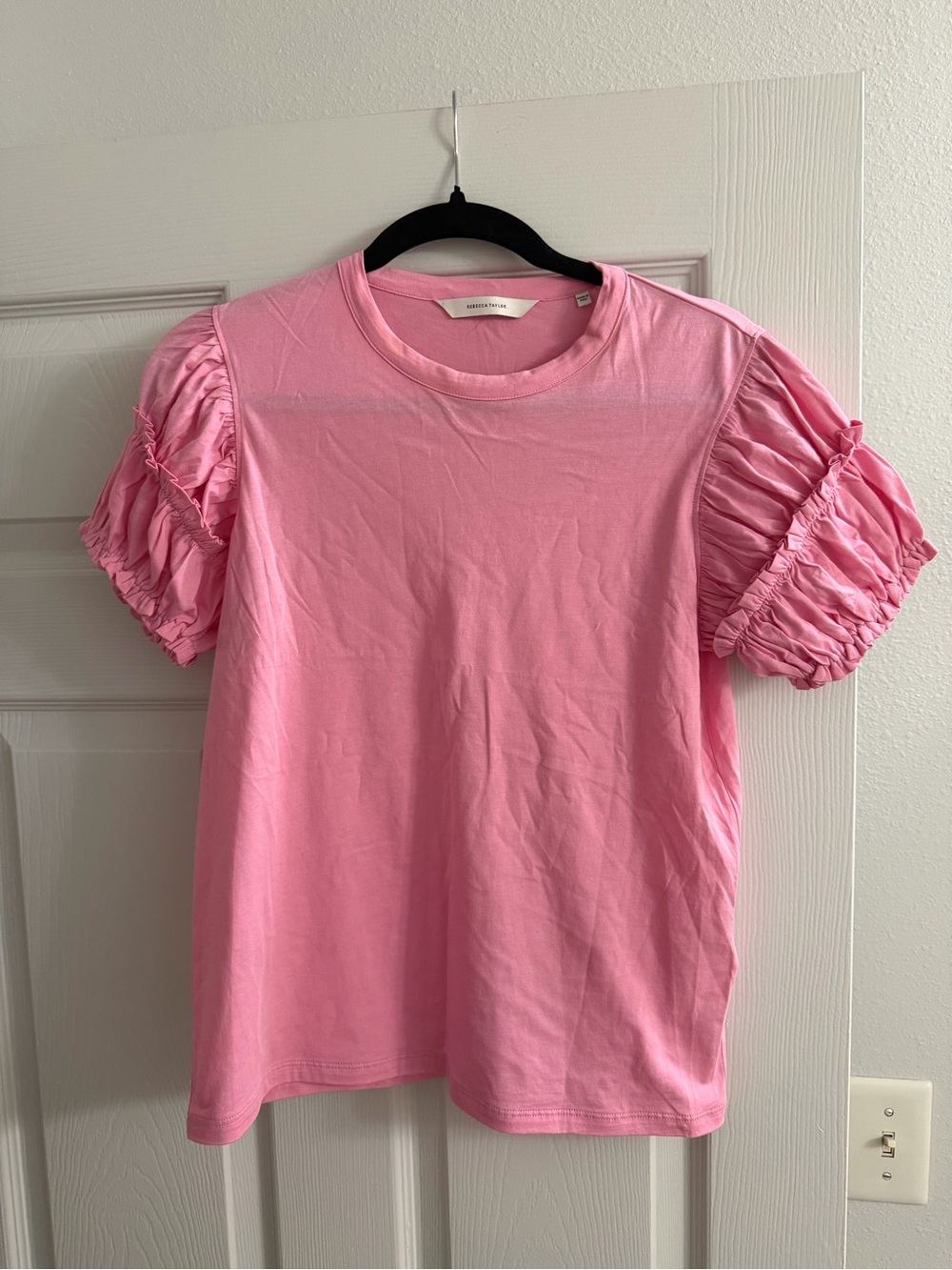 Rebecca Taylor Pink Ruched Puff Sleeve Top S